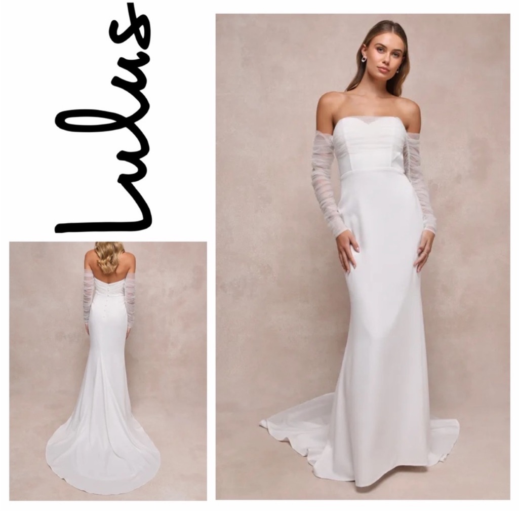 Nwt Lulu's Beautifully Beloved White Mesh Off-The-Shoulder Maxi Dress Sz: S